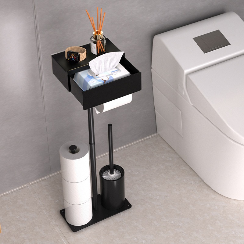 Transfronterizo toallitas de baño estante de papel rodante vertical de suelo doméstico estante de papel de baño con cajón de inodoro cepillo estante de papel de baño