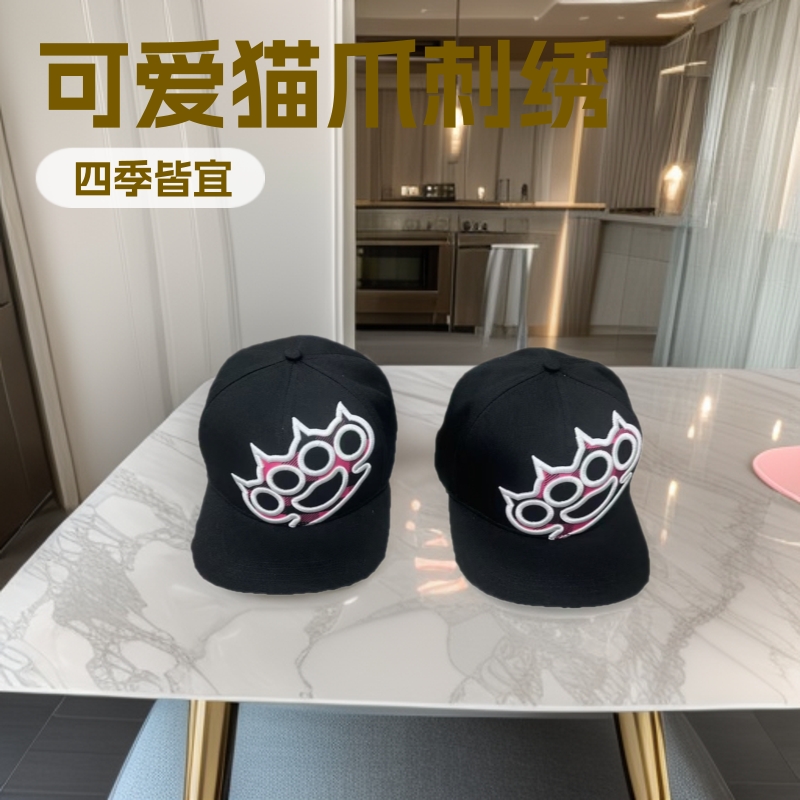 可爱猫爪刺绣棒球帽韩版时尚显脸小户外防晒遮阳鸭舌帽大帽檐百搭
