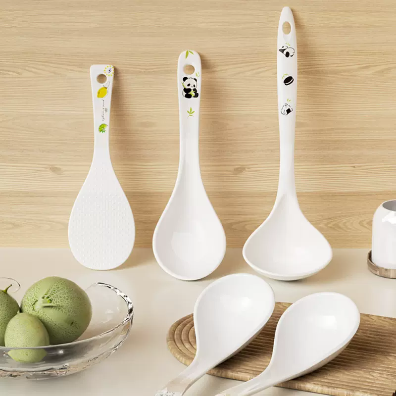 勺子套装可爱萌趣电饭煲饭勺高颜值木纹卡通勺家用汤勺密胺餐具勺
