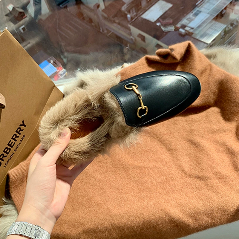 В наличии~ Тапочки в стиле Grape Mom для женщин, зимняя обувь для улицы, ленивые туфли из кроличьего меха, закрытые полутапочки, мюли на плоской подошве.