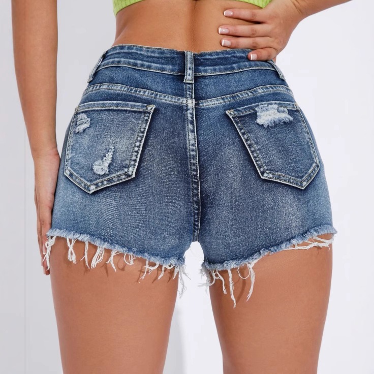 Shorts de Mezclilla para Mujer de Mezclilla de Poliéster, Cintura Alta, Borde Deshilachado, para Verano