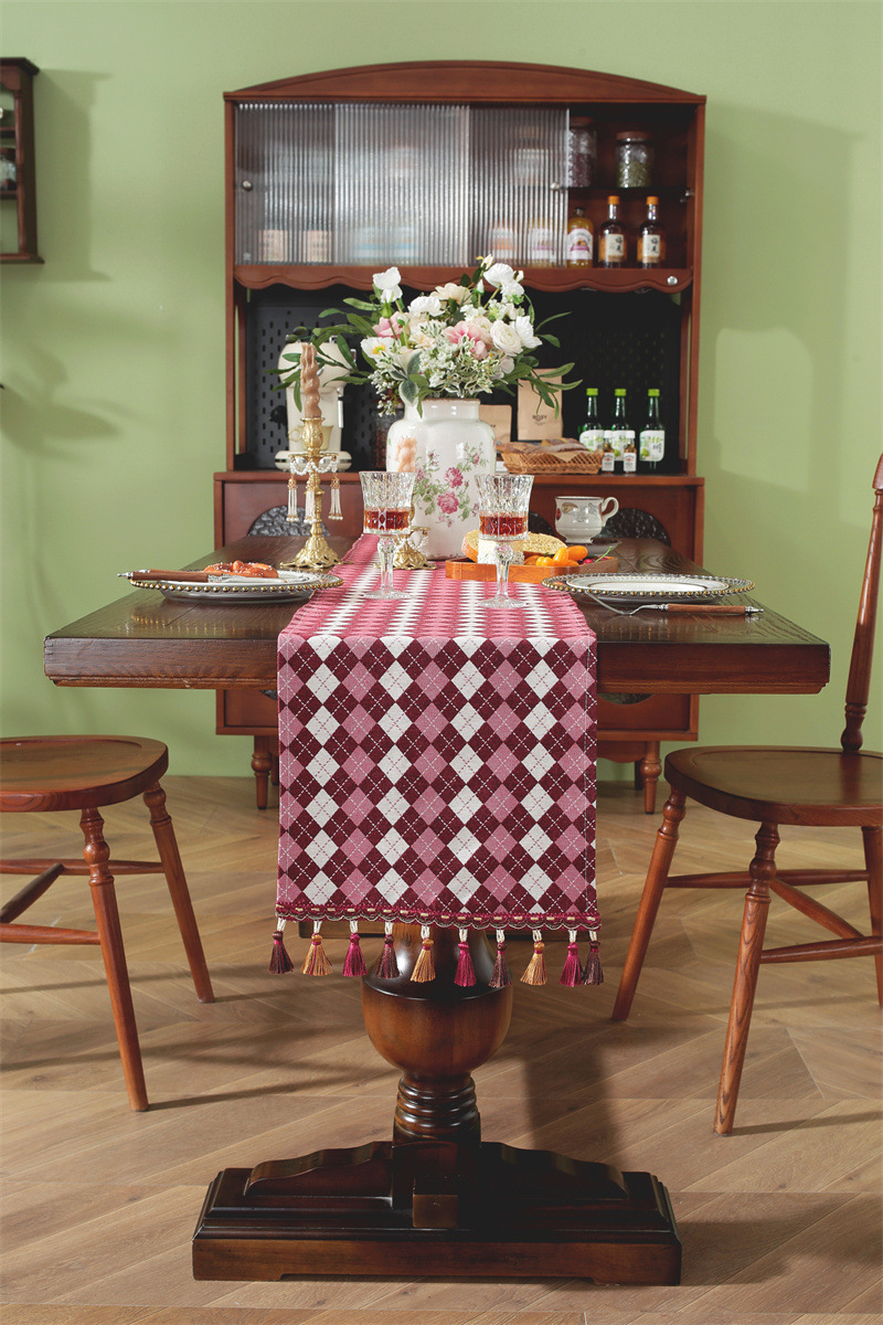 American Retro Geometric Jacquard Tassel Table Runner For Home_voghion.com