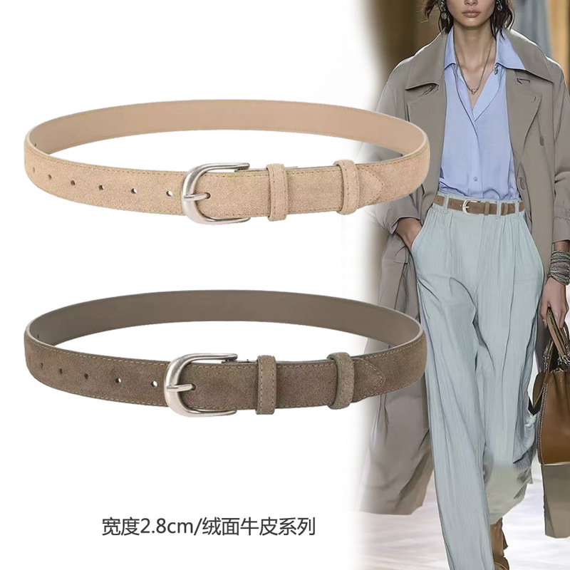 2025 New Style Women's Retro Belt Wholesale Decorative Jeans Trousers Suede Leather Pin Buckle Simple Black Belt