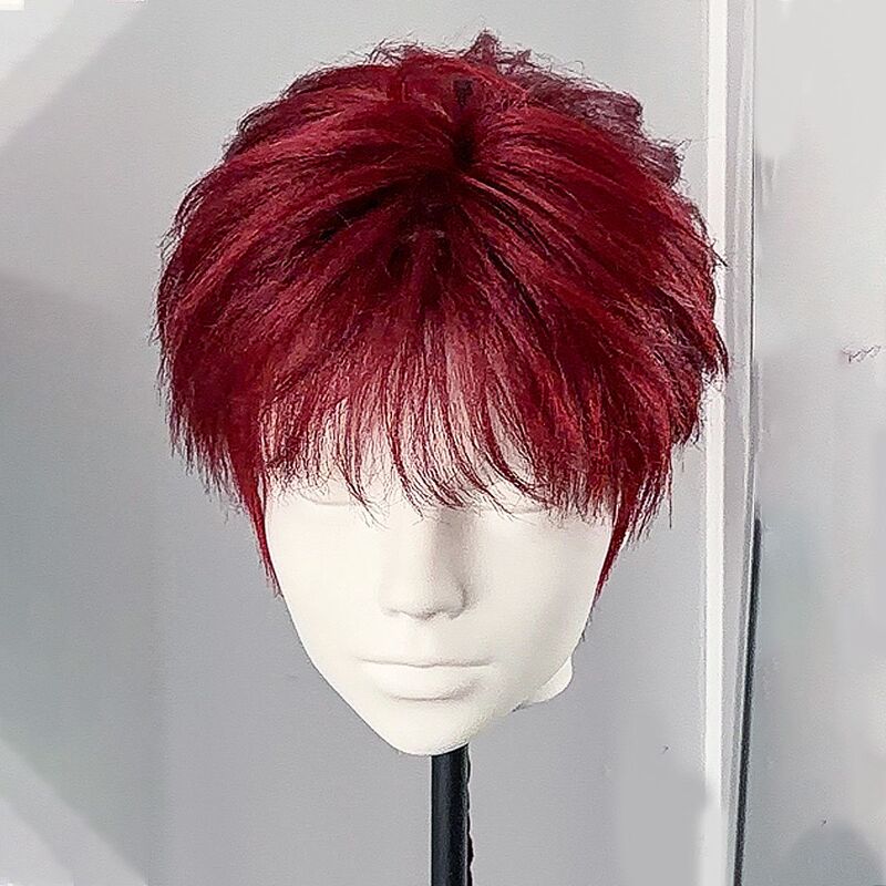 Daily Wig, Same Style as Pu Yixing, Wine Red Short Straight Hair, Korean Style with Slightly Layered Bangs, Easy to Manage, Full Head Wig