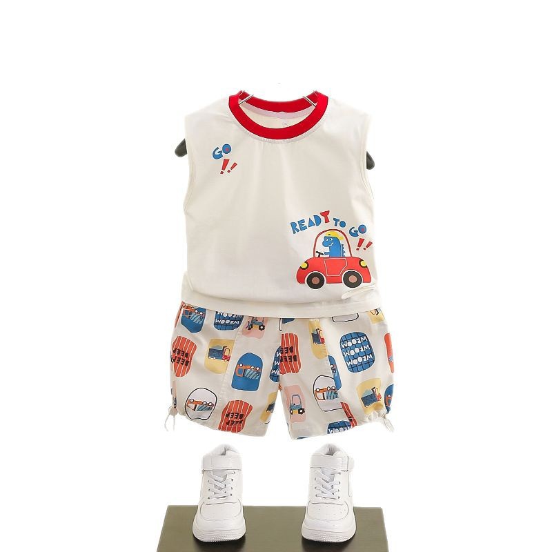 7822 Traje de chaleco de verano para niños 2025 nuevo chaleco de dibujos animados para bebés pantalones cortos para bebés ropa para niños delgada