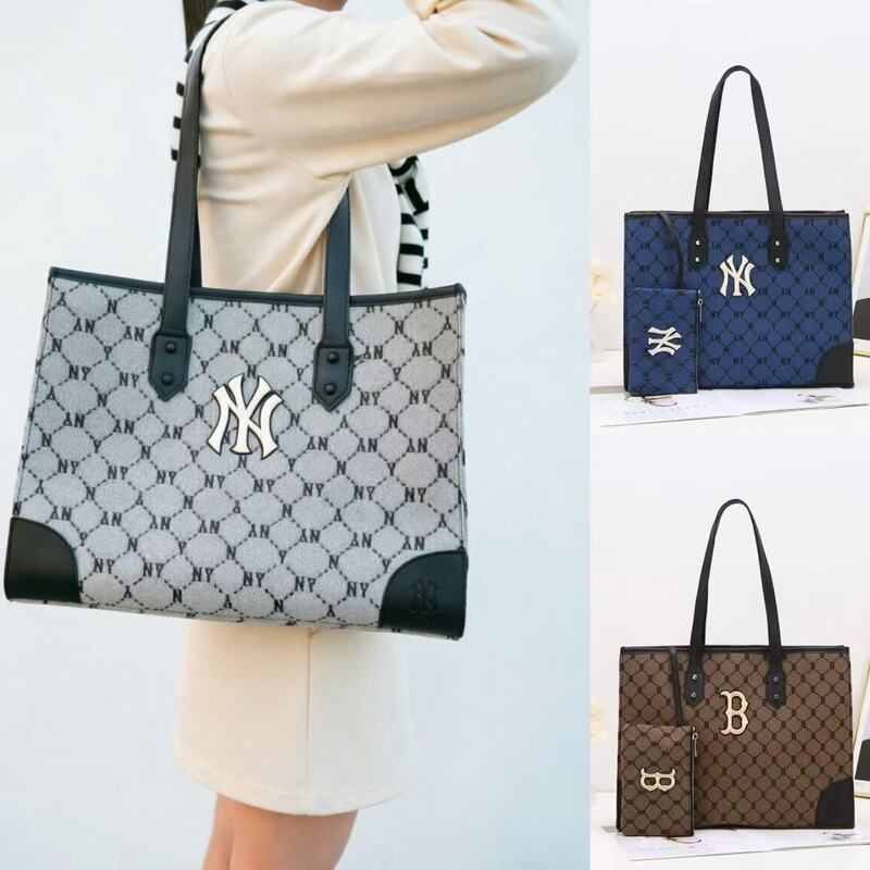 Korean Mlb Tote Bag, Hand-Held Shoulder Bag, Versatile for Daily Use, Large Capacity, Lightweight, Casual, Letter Embroidery, Computer Bag