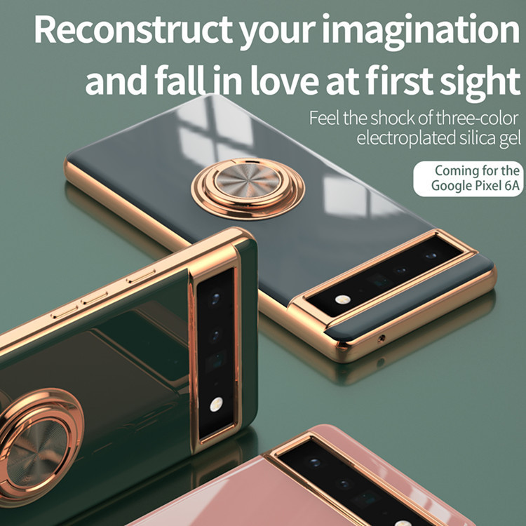 Suitable for Google Pixel 6A Ring Holder Phone Case 6A Silicone Car Magnetic Protective Cover Anti-Slip