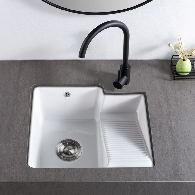 Lavabo de cerámica bajo encimera con tabla de lavar, lavabo de lavandería, balcón, lavabo integrado, lavabo integrado de cerámica