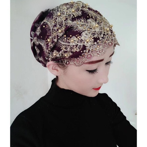Hui ethnic group headband embroidered hat, jujube embroidered hat, feather style hat, Muslim women's hat, postpartum hat, European version cross-border supply source