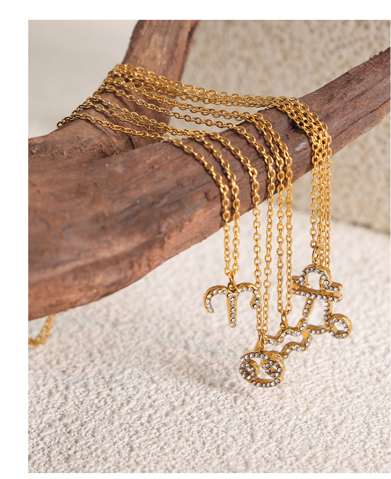 6g Weight 0.03µm-0.05µm Gold Plating Thickness PVD Coated Gold Plating Process 18K Gold Plated Plating Material 304 Stainless Steel Pendant Material PVD Coated Real Gold Plated 18K Gold Constellation Titanium Steel Simple Style Waterproof Non Tarnish Titanium Steel Pendant Necklace