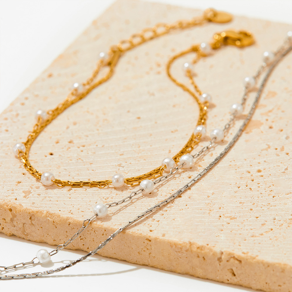 Fashion Geometric Stainless Steel Plating Artificial Pearls Bracelets Necklace