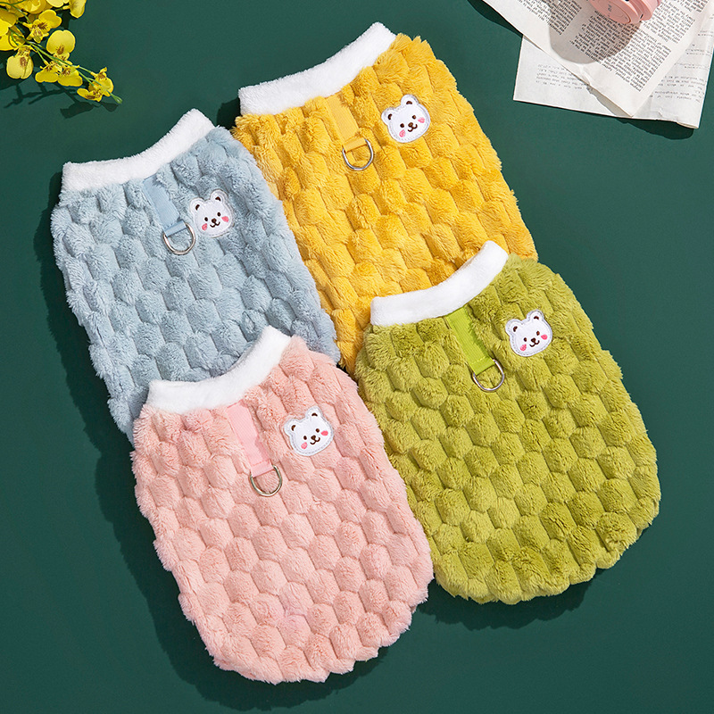 Pet Clothes Autumn and Winter Thickened Plush Cardigan Warm Two-Legged Clothes Teddy Cat Clothing Pet Supplies Wholesale