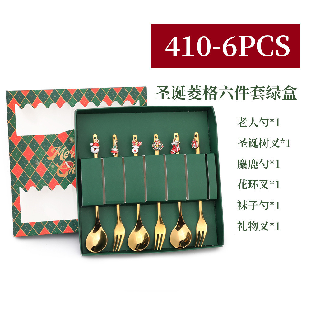 Cuchilleras de acero inoxidable transfronterizas muñecas de Navidad cucharas y tenedores juegos de regalo de café cucharas de postre horquilla de fruta pastel image 43