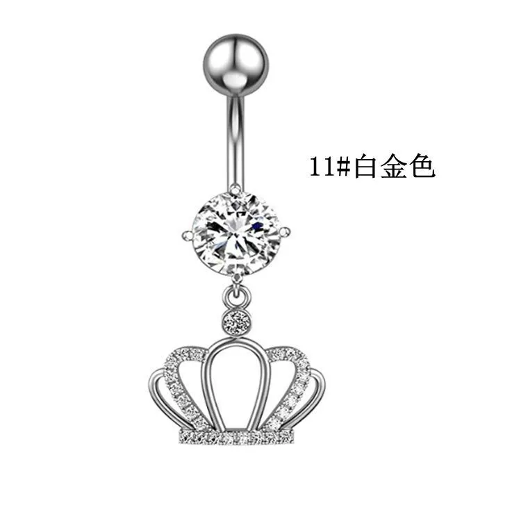 Пупочная подвеска (Emperor Jewelry) 316L нержавеющая сталь, сердечко и бант CZ, 16×1.0 мм
