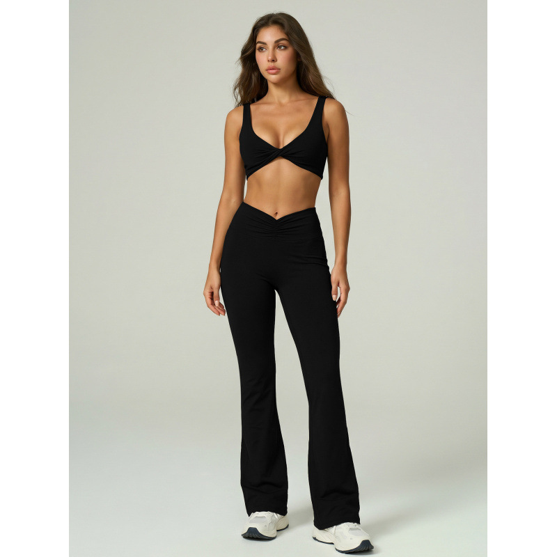 Zhejiang brocade ropa interior deportiva ropa de yoga pantalones de piernas anchas chaleco con cojín de pecho bra de acondicionamiento físico cuerno conjunto de brazo largo