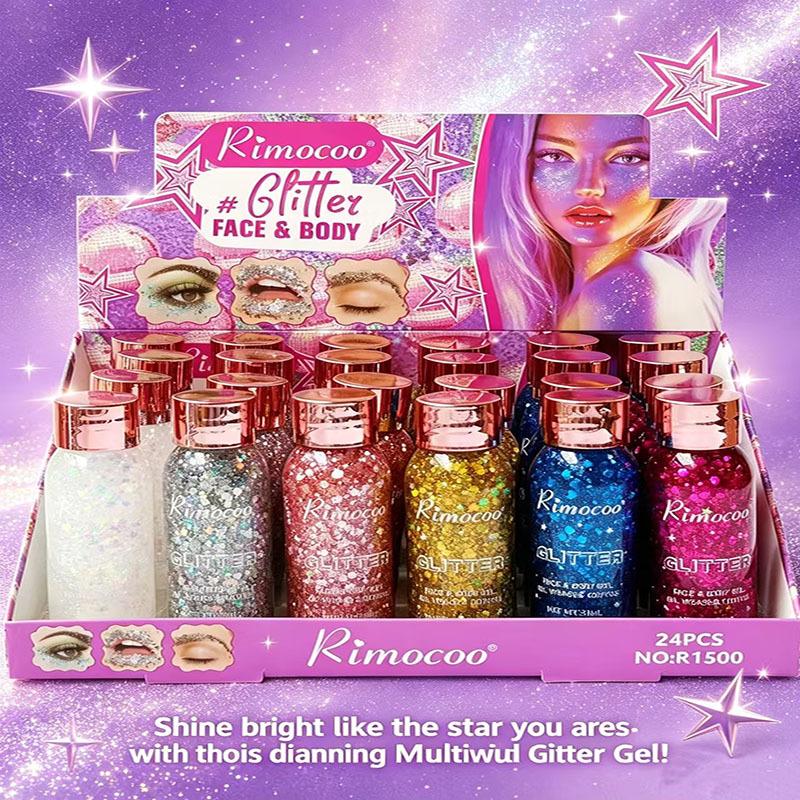 Nuevo transfronterizo de 6 colores ultra brillante cuerpo facial sombra de ojos sequinilla líquida botella de gel de sombra de ojos sequinilla serie de dibujos animados