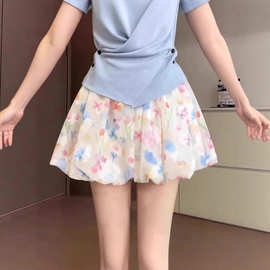 冰丝碎花花苞裤女短裤夏季薄2025新款高腰显瘦小个子彩色休闲裙裤