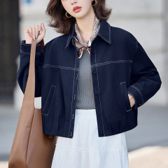 复古翻领牛仔外套女2025春秋新款短款时尚百搭宽松休闲夹克上衣潮