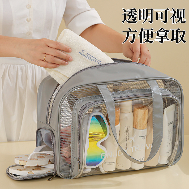 습식 및 건식 분리 수영 가방, 대용량 방수 투명 화장품 가방, 신발 수납 공간이 있는 여행용 휴대용 가방, 피트니스 세면 용품 가방