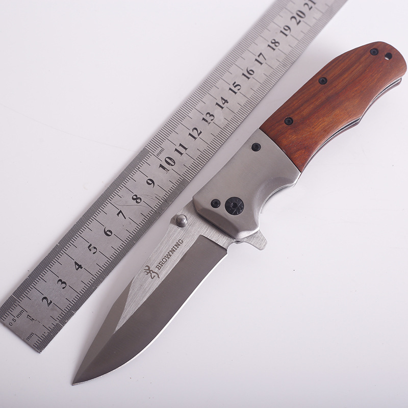 户外折叠刀3CR13MOV不锈钢刀具野营便携式防身小刀红酸防滑木柄