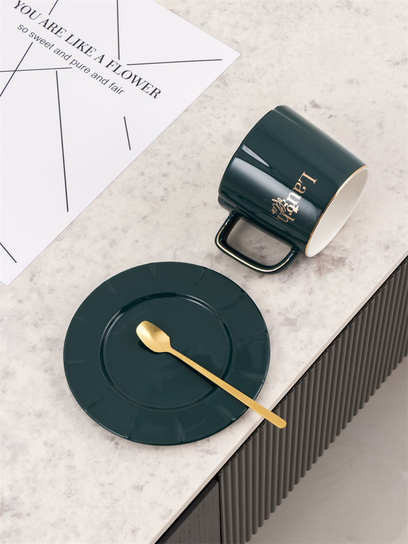 Hengbang Ceramic Business Series taza de agua leche taza de té taza de café taza pareja taza de ocio para el hogar taza con taza y platillo con cuchara