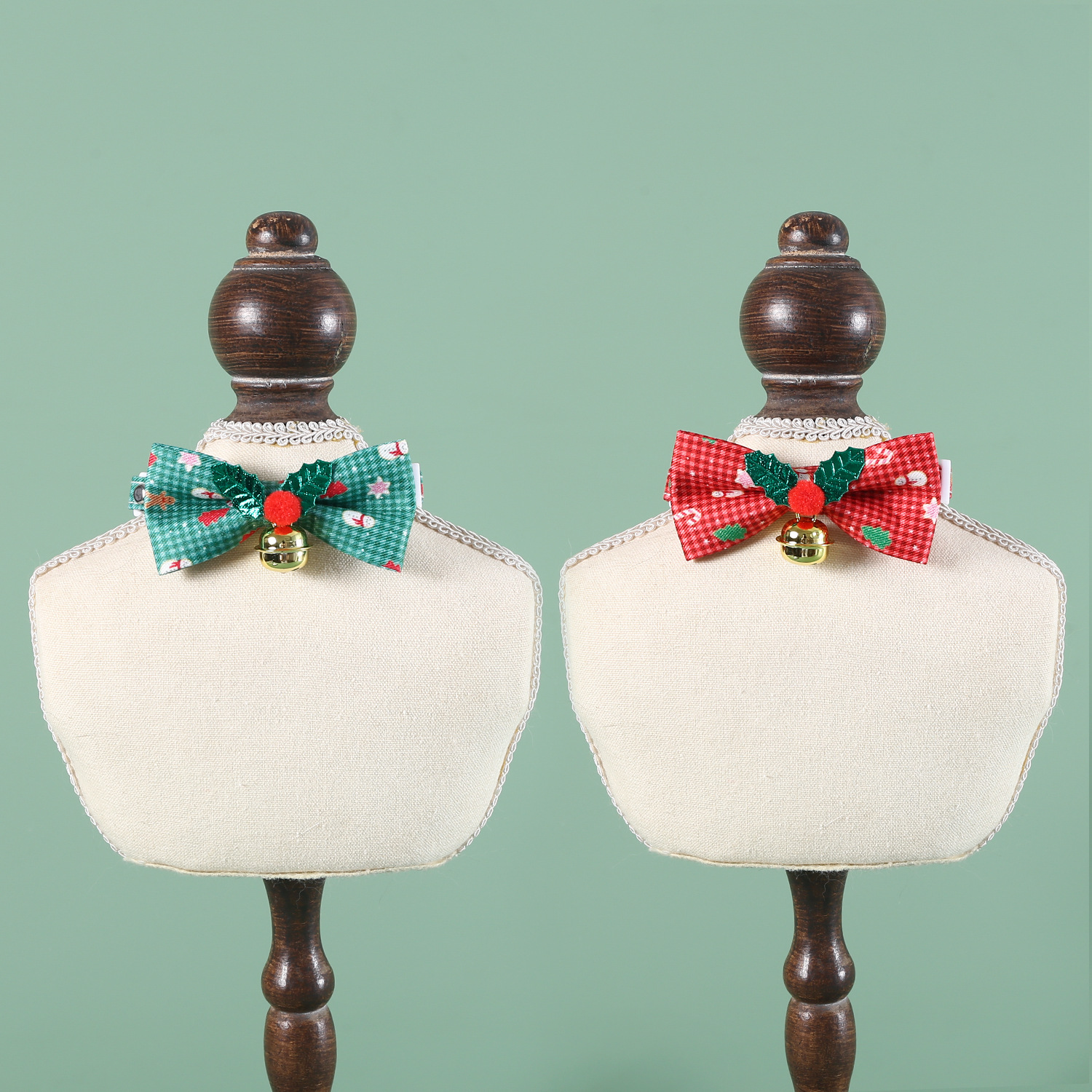 2024 mascotas navideñas corbata de tela cuadrada rojo y verde muñeco de nieve campana gatos perros collar arco anti-asfixia