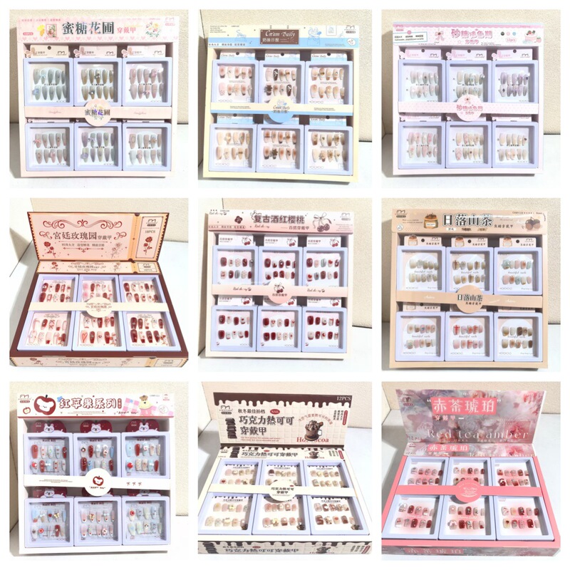 New Long Wearable Nails, New Cat-Eye Manicure Stickers for Girls, Diamond Bow, Colorful Nail Patches, Removable