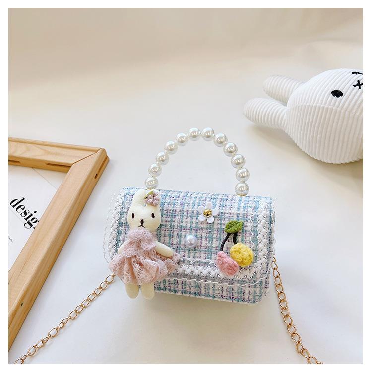 Bolso de perlas para niños 2022 Otoño e Invierno algodón y lino pequeño bolso cuadrado bolsa decorativa de moda para niñas lindas bolsa de mensajero
