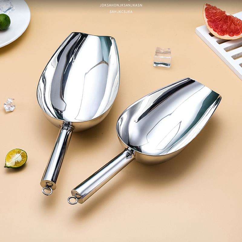 Pala de hielo económica de acero inoxidable engrosada con gancho pala de arroz de alimentos engrosada no magnética pala de té pala de harina multiusos de supermercado