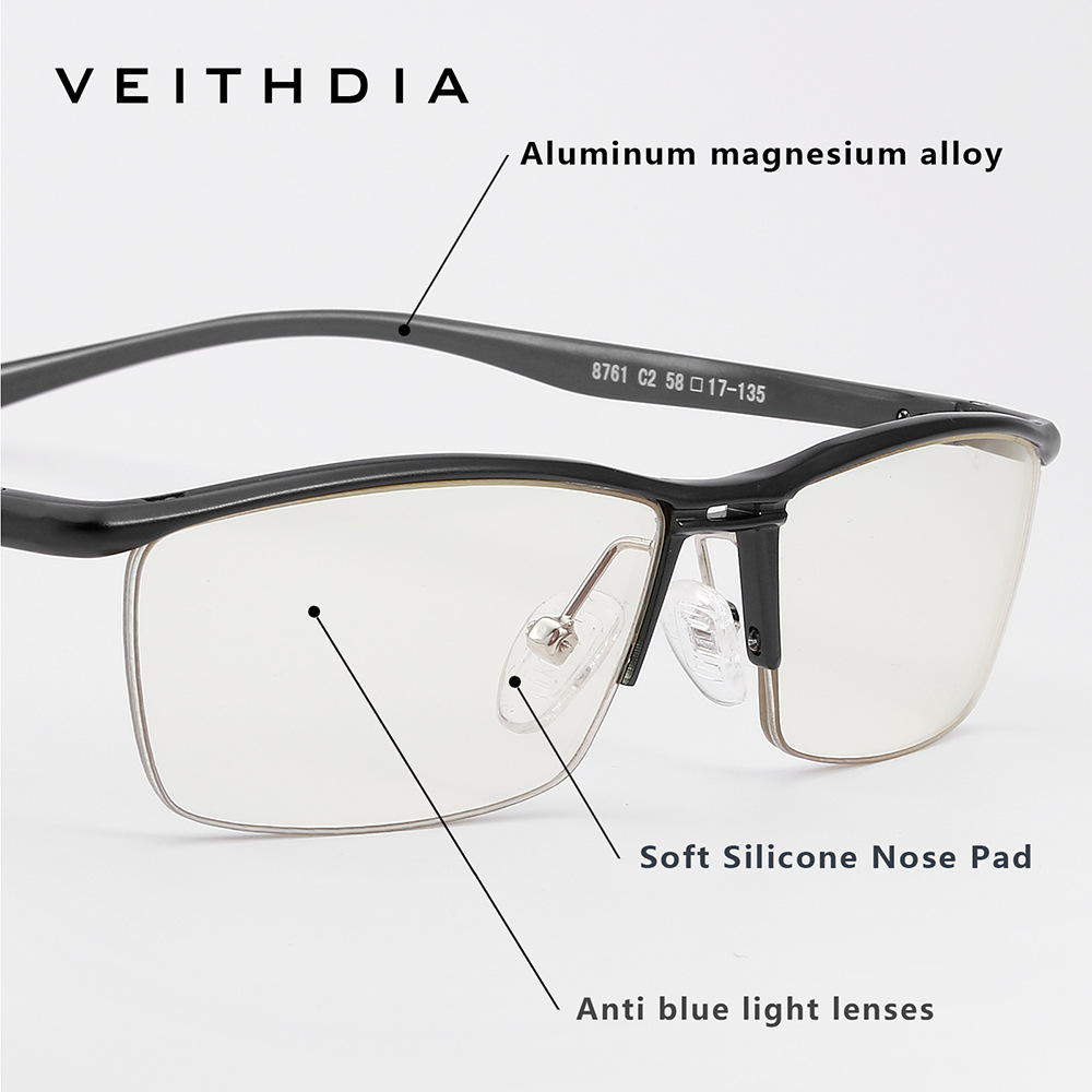 Medio marco de aluminio y magnesio, cerca de la luz azul, marco de gafas, marco pequeño para hombre, cuadrado, negocio simple, lugar cómodo 8761