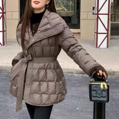 2025秋冬新款系腰带显瘦90白鸭绒压胶大翻领女羽绒服保暖外套