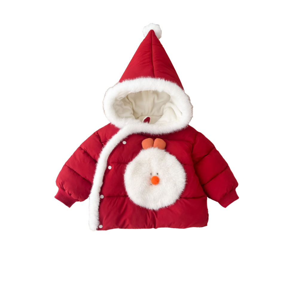 Ropa de algodón de invierno para bebés y niños pequeños, Navidad engrosada, cálida, cómoda y suave, ropa de Año Nuevo para bebés, ropa de salida roja con capucha