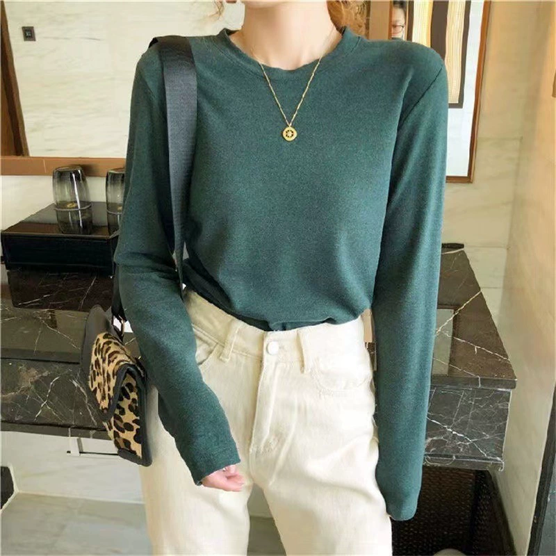 Бархатная утолщенная Базовая рубашка с круглым вырезом, Новая модная женская осенне-зимняя Приталенная футболка с начесом и длинными рукавами, модная женская