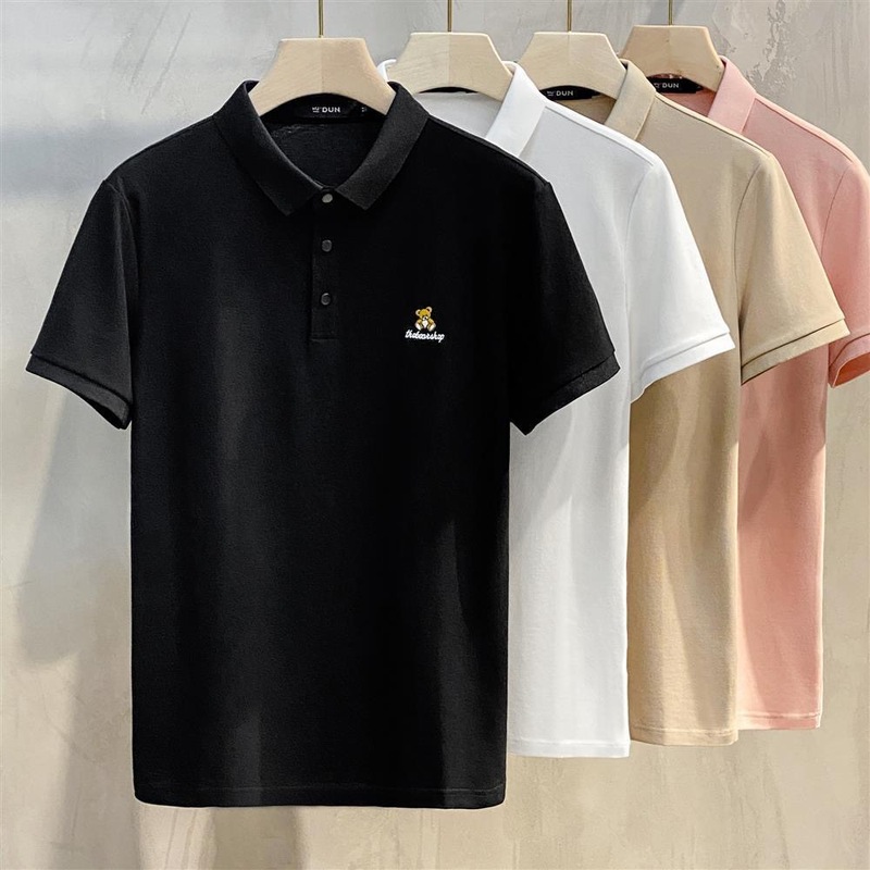 氷糸熊上着夏半袖シャツ襟襟poloシャツ男ビジネスカジュアル氷糸百合tシャツ男|undefined