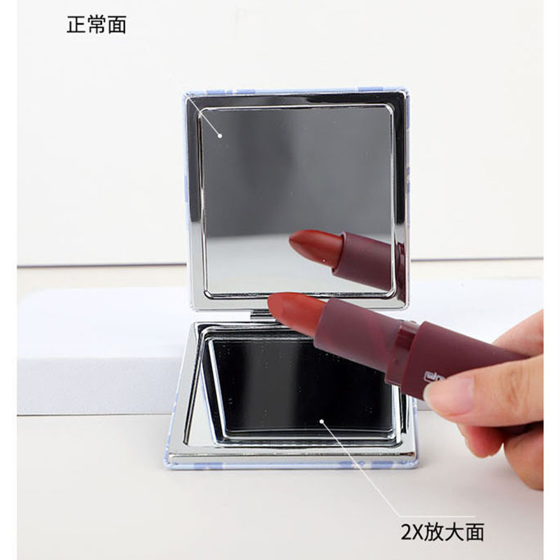 Bolsillo moda 80 espejo plegable portátil de doble cara PU espejo cuadrado portátil al por mayor lindo ins estudiante espejo de maquillaje