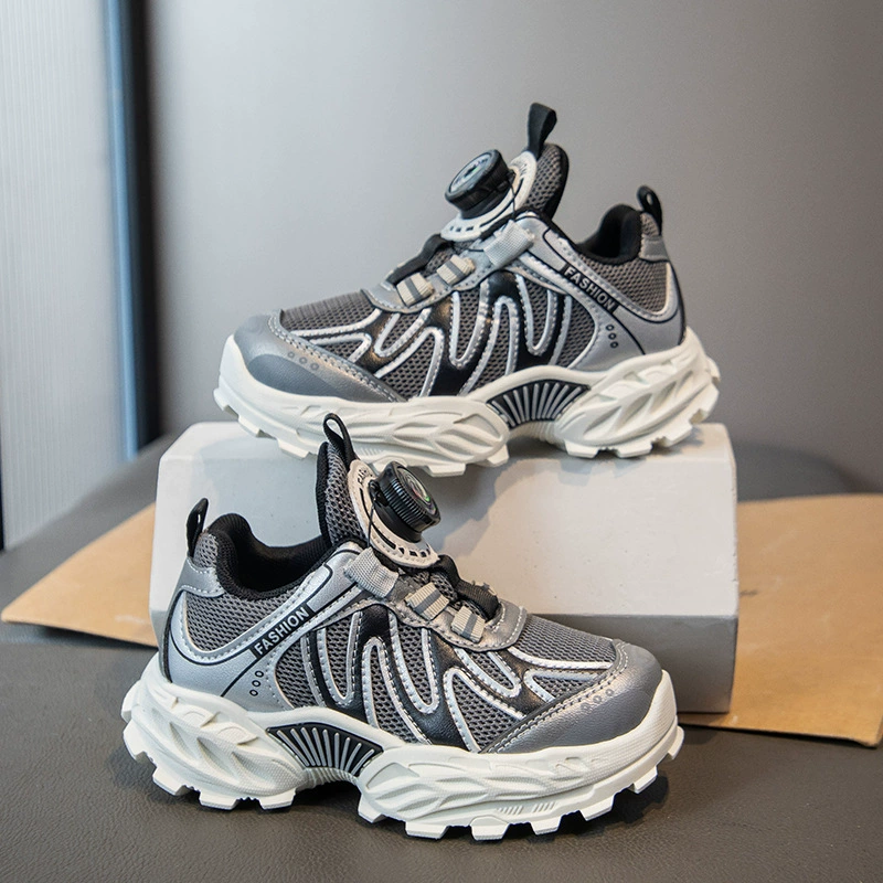 Детские спортивные кроссовки для мальчиков, осень 2025, новые, с вращающейся кнопкой, сетчатые, дышащие, кроссовки для бега для девочек