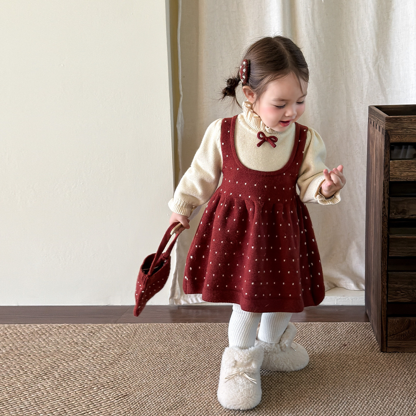 Vestido de Princesa Efecto Dos Piezas para Niñas de Acrílico y Poliéster, Acolchado, Térmico, para Invierno