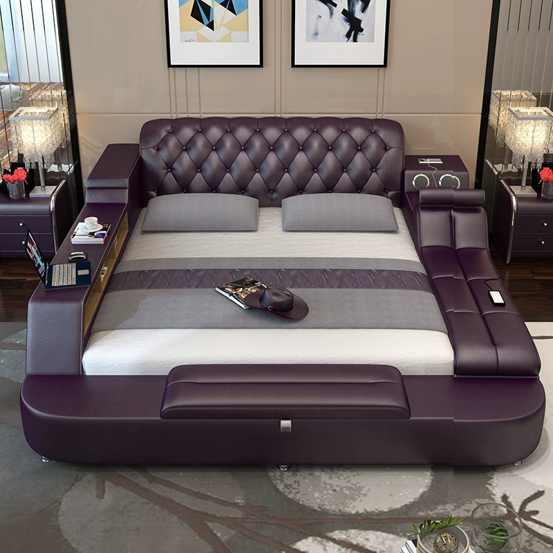 Cama inteligente de cuero tipo tatami de 1.8m, cama doble para bodas, muebles de dormitorio modernos y sencillos, cama multifuncional de cuero suave. image 3