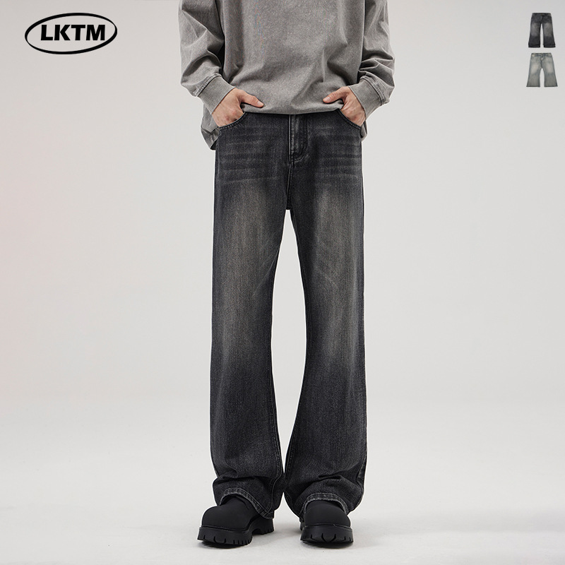 LKTM Men's# American Retro Bamboo Pattern Micro-La Jeans Men's and Women's Fashion Brand High Street vibe Casual Pants