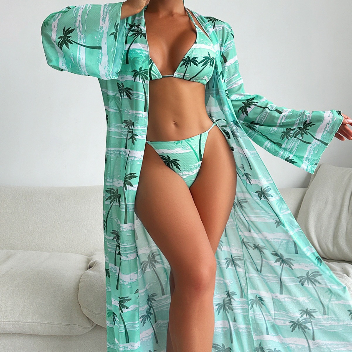 Mingyi 2024 nueva moda europea y americana tela especial impresa BIKINI blusa de tres piezas traje de baño de mujer