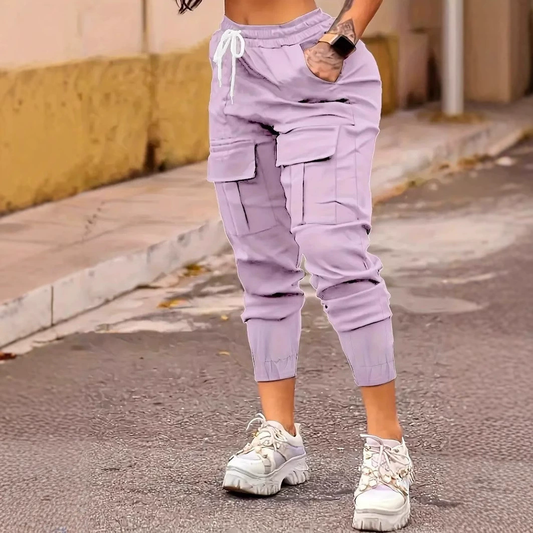Популярные в Европе и Америке трансграничные женские повседневные брюки-карго больших размеров, модные универсальные шнурки с карманом с клапаном, прямая продажа с фабрики