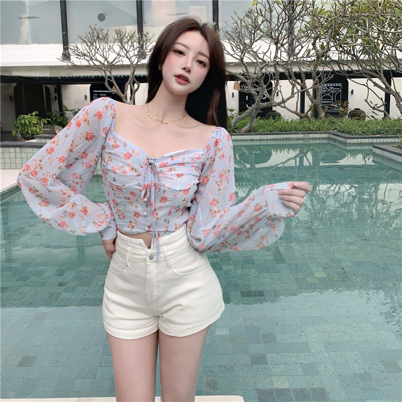 Women's Sweet Floral One-shoulder Shirt - Fashion