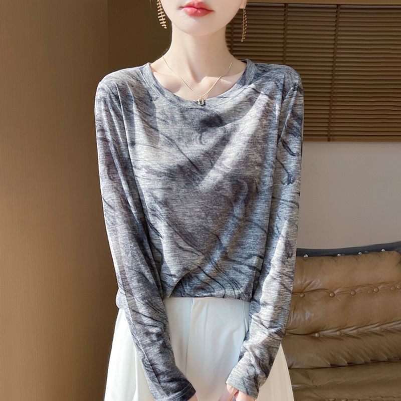 【正規品氷シルクセーター】水墨画テンセル長袖ニットボトムシャツ新作ゆったりトップス女性用|undefined