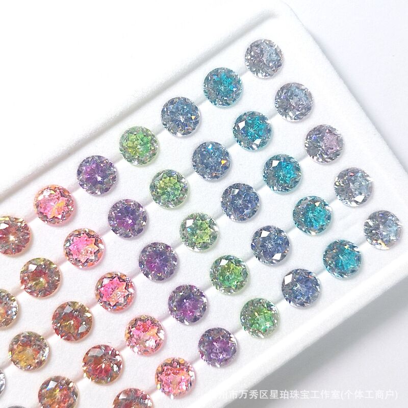 5A Iridescent Gradient Round 4-8mm Hand-Held Flower Cut High-Carbon Diamond Zircon Xiaohongshu Trending Earrings with Loose Stones