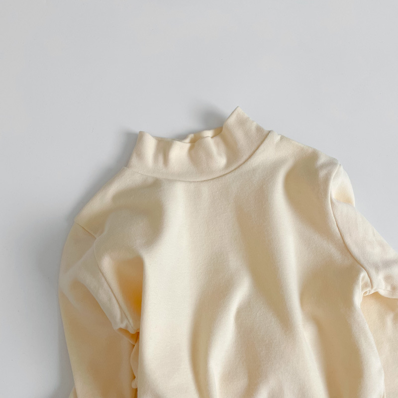 Camiseta de cuello alto para niños 2026, color liso, lana elástica, camiseta de cuello medio para niñas.
