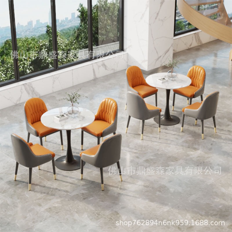 Slate Table for Negotiation and Reception, Small Round Table with Four Chairs, Hotel Lounge Area, Beauty Salon Table and Chairs, Slate Dining Table