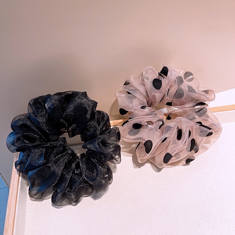 13g Weight Festival Occasion Organza Material Geometric Pattern Women'S Gender Retro Style Pink, Black Color South Korea Imported Organza Retro Polka Dot Large Intestine Hair Circle Temperament Fairy Head Tie Rubber Band Large Intestine Circle Headdress Female 5