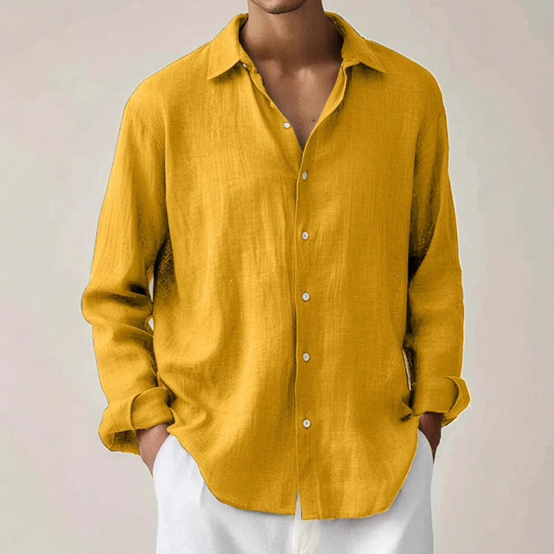 Cross-Border New Casual Hot-Selling Men's Fashion Solid Color Long-Sleeve Button-Up Shirt 3 Print Source Factory in Stock