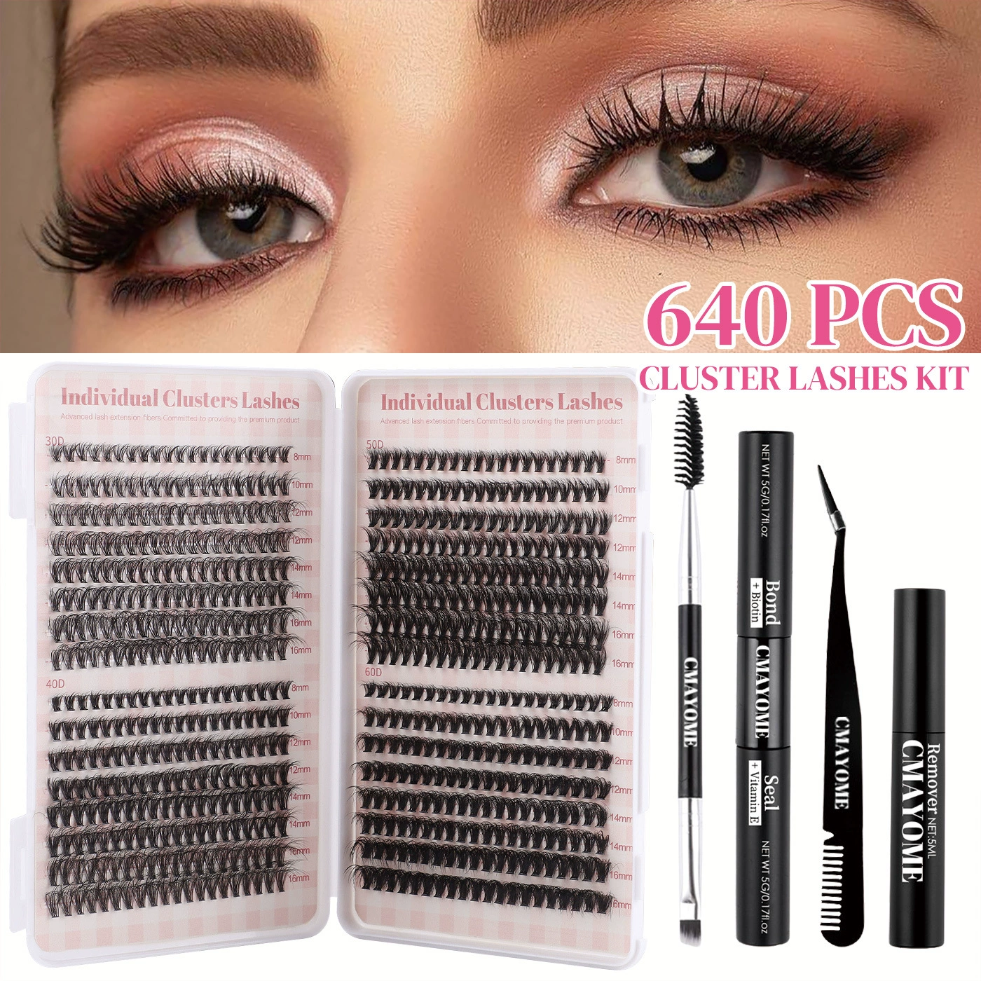 Mixed Cluster Eyelash Kit, Multi-Size False Lashes with Tweezers & Glue Options
