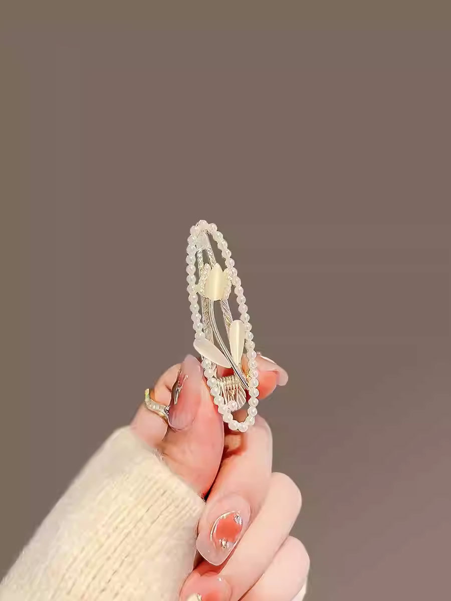 진주 튤립 옆머리핀